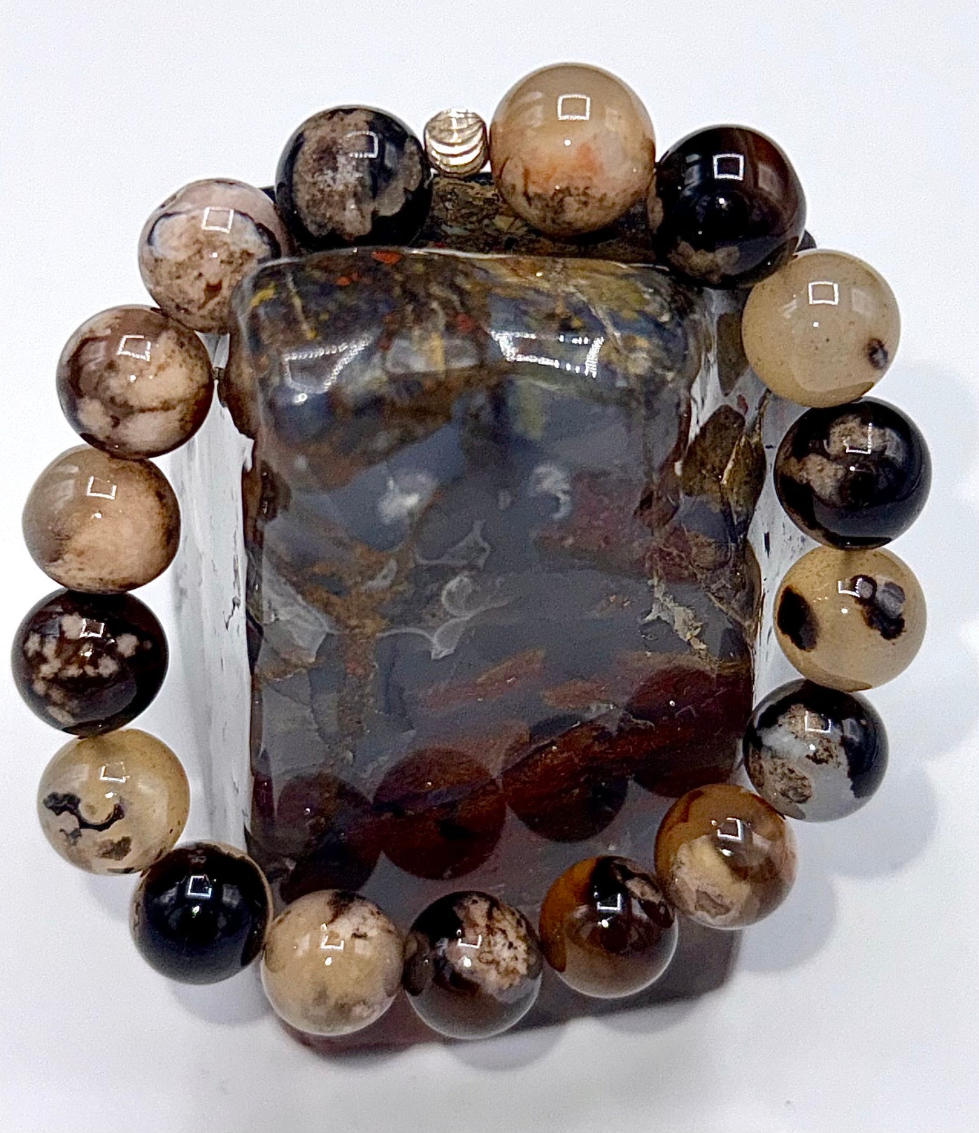 Brown agate bracelet by STICS and STONES featuring polished round beads, stylish and natural jewelry accessory.
