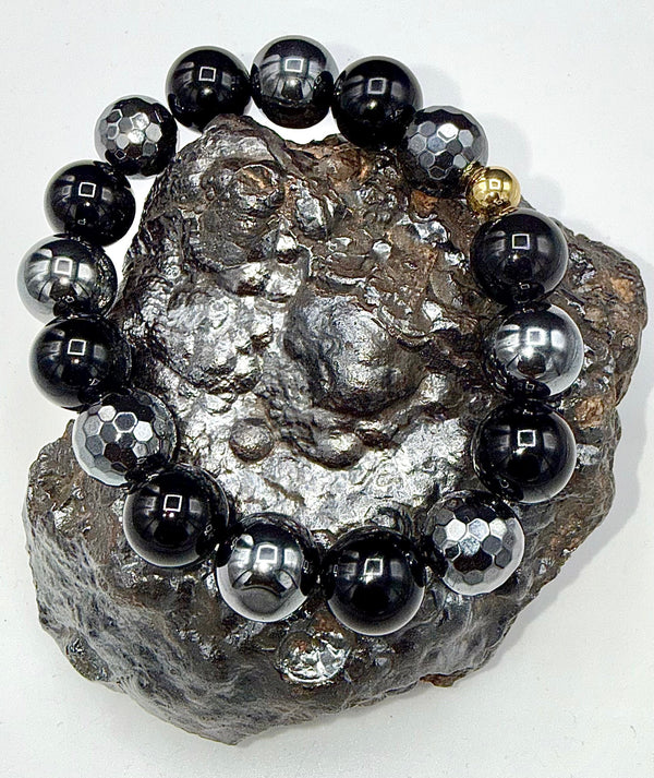 Faceted black onyx spacer bracelet by STICS and STONES, featuring polished black onyx beads in a stylish bracelet design.