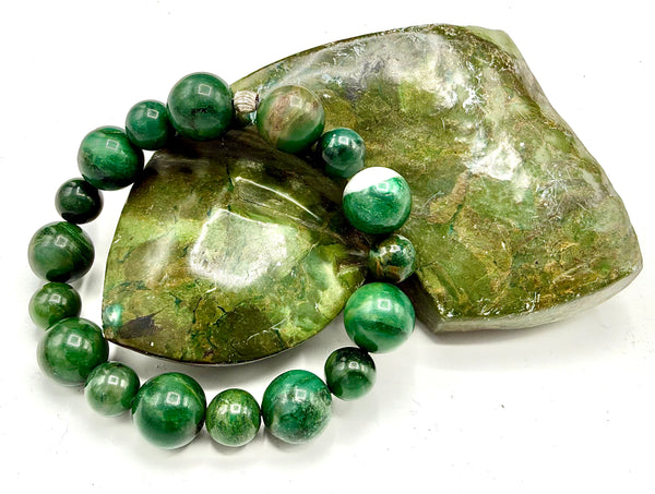 Verdite bracelet by STICS and STONES featuring polished green stones on a delicate metal band.