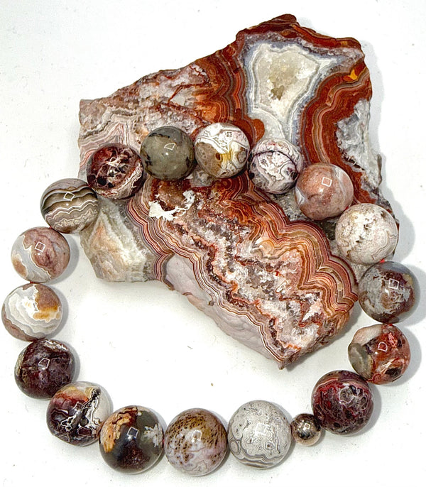 Crazy-laced Agate bracelet by STICS and STONES featuring colorful, polished agate beads and intricate laced design.