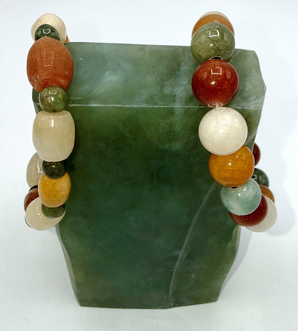 Jade bracelet with round rectangle beads and small beads, stylish jewelry piece by STICS and STONES.