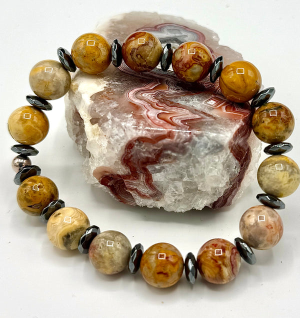Crazy-laced Agate bracelet by STICS and STONES featuring vibrant, intricately laced agate beads on a stylish bracelet.