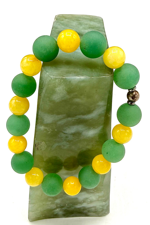 Green Aventurine and Yellow Jade bracelet with beaded design from STICS and STONES, featuring vibrant green and yellow stones.