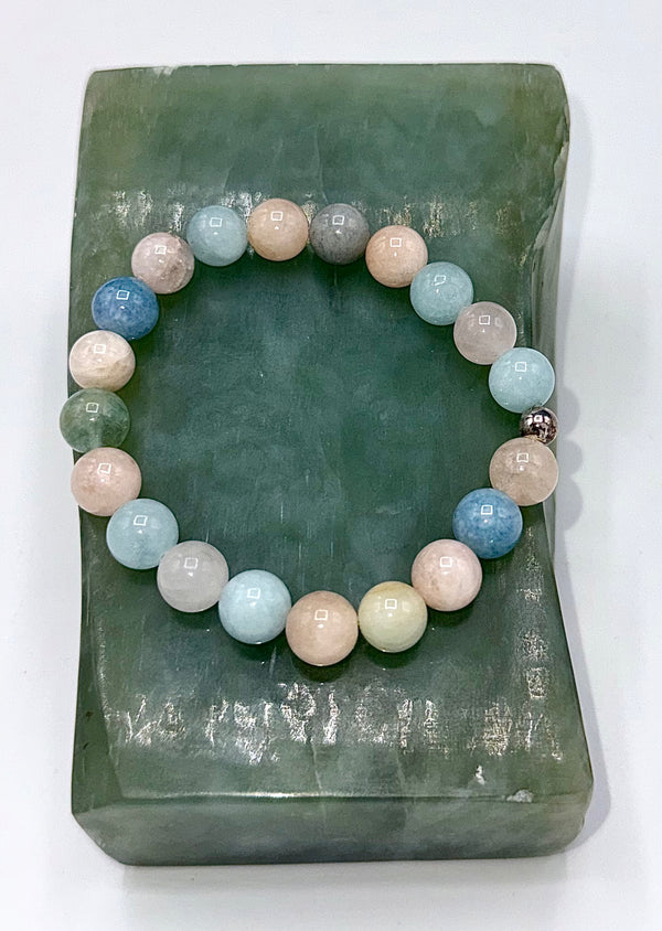 Elegant bracelet featuring pink Morganite stones from STICS and STONES, showcasing a delicate, sparkling jewelry piece.