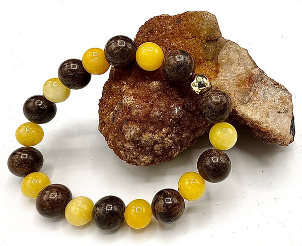 Bronzite and yellow jade bracelet featuring natural stone beads, stylish jewelry accessory from STICS and STONES.