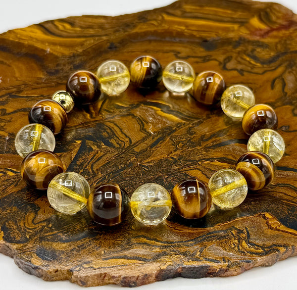 Brown Tiger Eye and Citrine bracelet featuring polished gemstone beads from STICS and STONES.