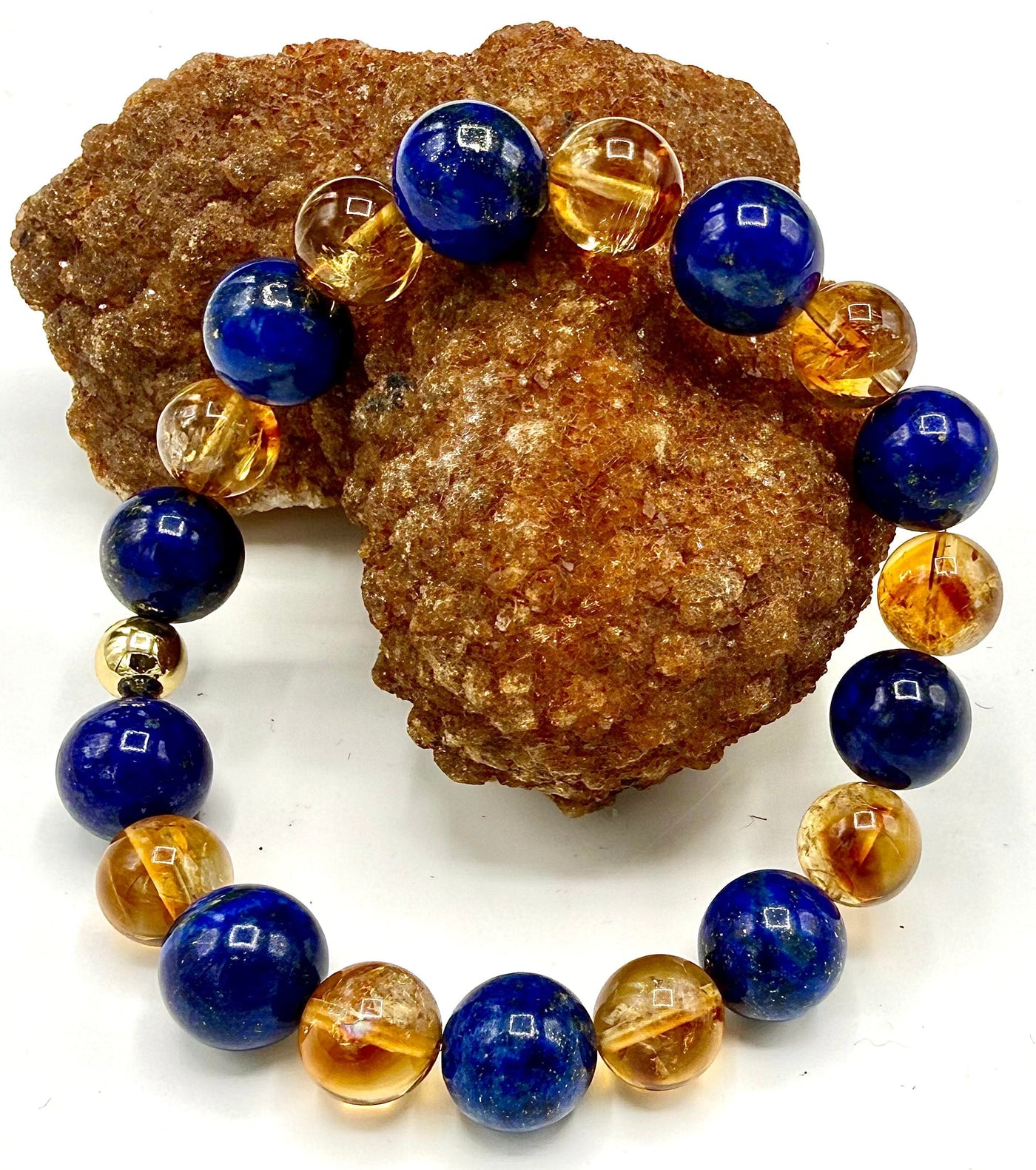 Lapis Lazuli and Citrine beaded bracelet featuring natural gemstone stones, stylish jewelry accessory by STICS and STONES.