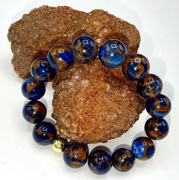 Blue and gold quartz bracelet featuring polished stones with a stylish design by STICS and STONES.