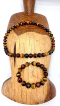 Tiger Eye Bracelet (Multi-colored) Necklace and Bracelet Set
