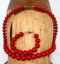 Red Pearl Necklace and Bracelet Set