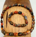 Black, Red, Orange Agate Necklace and Bracelet Set
