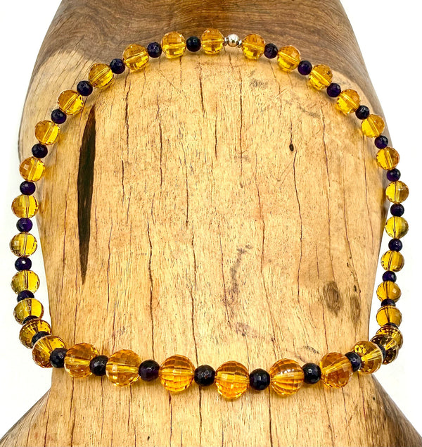 Faceted amethyst and citrine dark bracelet with silver-tone accents, from STICS and STONES.