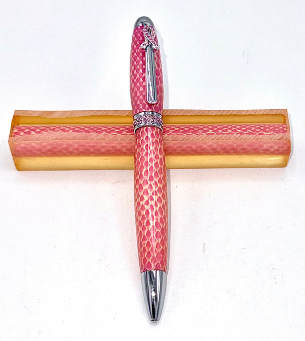 Pink snake print breast cancer awareness pen by STICS and STONES, featuring a stylish handcrafted design.